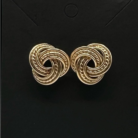 Gold Tone 1" Circular 3 Ring Pierced Earrings Classic Love Knot Post Earrings - Picture 1 of 4